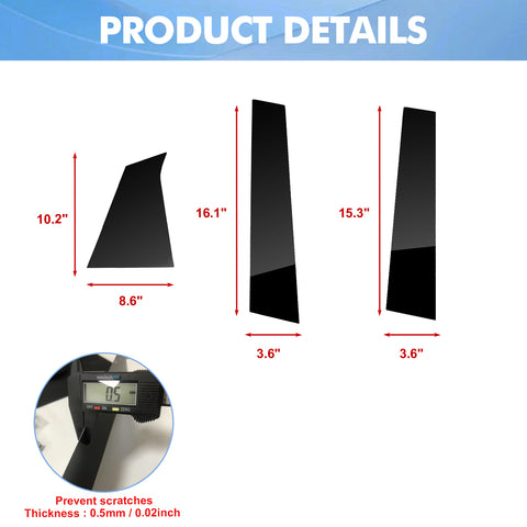 For 2016-2023 Chevrolet Malibu 6PCS Black Pillar Posts Door Trim Piano Cover Kit