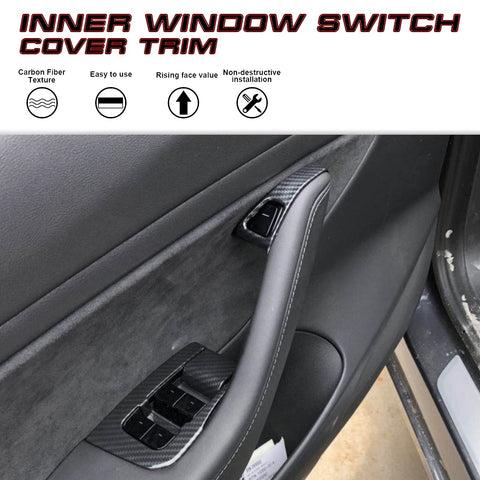 Carbon Fiber Style Window Switch Panel Cover Trim for Tesla Model 3 2021-2023