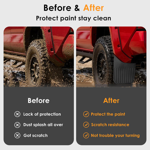 x xotic tech Mud Flaps Splash Guard Compatible with Toyota Tacoma 2024 2025 2026, No Drill Front & Rear Mudguards Fender Protector Set w/Hardware Pickup Truck Accessories(4PCS)