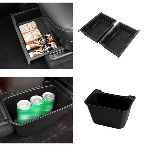 3PCS Front Rear Seat Hidden Tray Storage Box Organizer For Tesla Model Y 2020-23