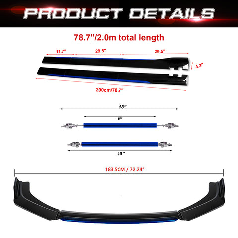 Blue Front Bumper Lip Splitter+2M Side Skirt+Strut Rod For Kia Optima K5 2011-20