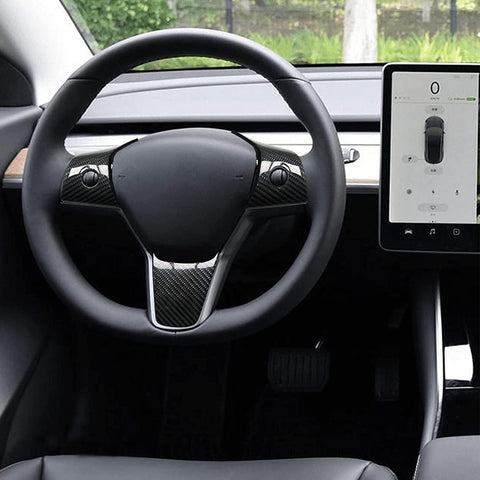 Carbon Fiber ABS Console Paddle Shifter Steering Wheel Trim For Tesla Model 3 2017-2023 & Model Y 2020-up