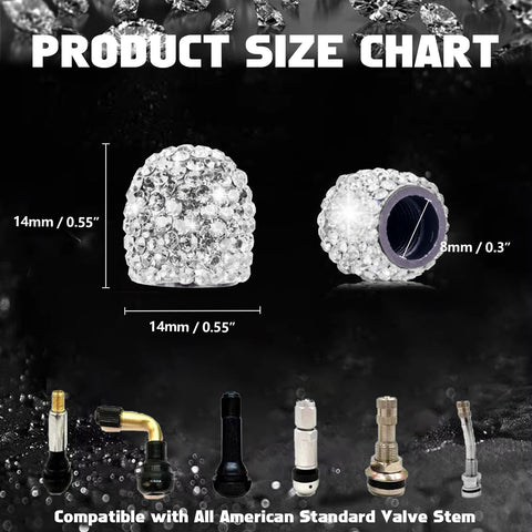 4x Handmade Crystal Rhinestone Universal Car Tire Valve Caps Chrome Accessories