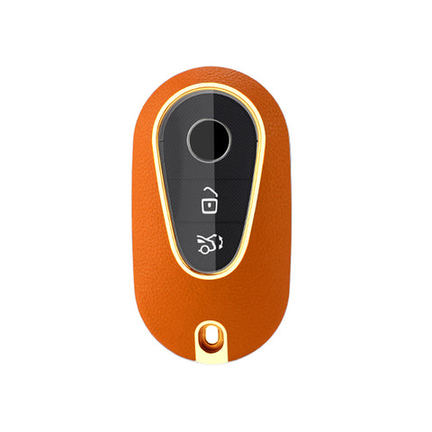 Orange TPU w/Leather Texture Full Protect Remote Key Fob For Mercedes S-Class 2020+
