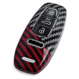 x xotic tech Glossy Black/Red Mix Color Carbon Fiber Texture Hard Plastic Key Fob Cover Case Compatible with Audi A3 A6 A7 A8 Q7 Q8 E-Tron S3 S6 RS6 RS7 S6 S7 SQ7 SQ8 3-Button