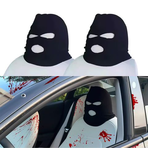 Xotic Tech Car Funny Decoration Spoof Balaclava Face Headrest Cover, Scary Bank Robber Costume Front Seat Head Rest Protector, Halloween Bandit Mask Auto Accessories Universal for Most Car-White