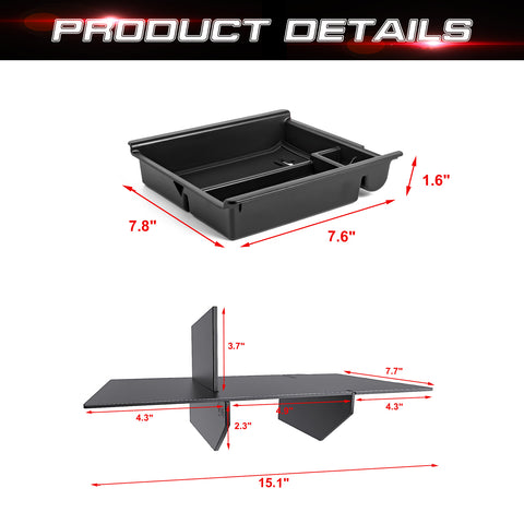 Interior Center Console Armrest Insert Storage Box Organizer w/Black Anti-Slip Pad+ Glove Box Divider Compatible with Toyota Tacoma 2016-2023