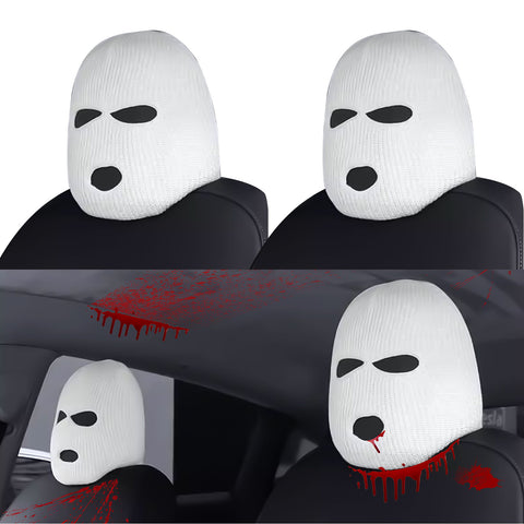 Xotic Tech Car Funny Decoration Spoof Balaclava Face Headrest Cover, Scary Bank Robber Costume Front Seat Head Rest Protector, Halloween Bandit Mask Auto Accessories Universal for Most Car-White