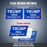 Trump 2024 Flag, Double Sided 3 Ply Take America Back Flag 3x5FT Polyester with Durable Canvas Header and 2 Brass Grommets for Indoor Outdoor Decoration w/Wristbands Set for Supporters Fans