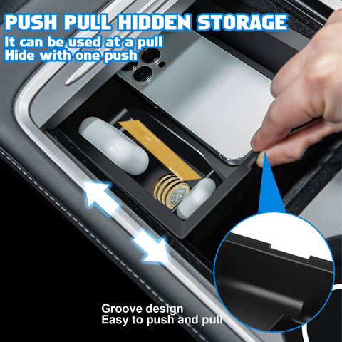 3PCS Center Console Organizer Tray Armrest Hidden Cubby Drawer Storage Box Compatible with Tesla Model 3 Model Y 2021-2024