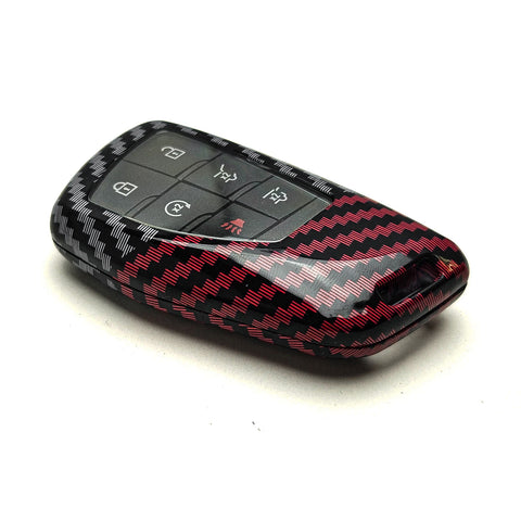 x xotic tech Glossy Black/Red Mix Color Carbon Fiber Texture Hard Plastic Key Fob Cover Case Compatible with Chevy Silverado 1500 or GMC Sierra 1500 2022-up, Silverado 2500HD 3500HD Tahoe 2024-up