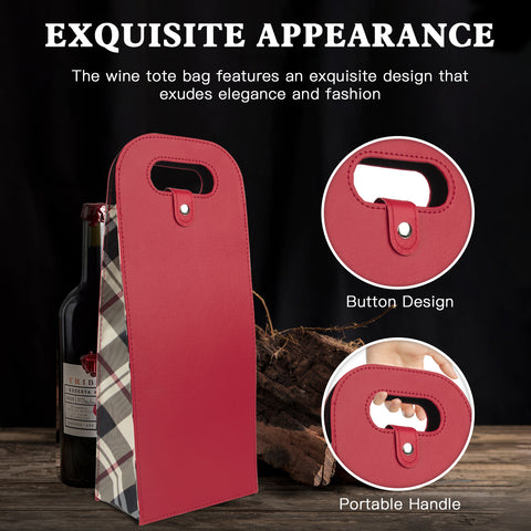 2-Bottle Leather Wine Tote Bag Protector Champagne Gift Bag with Handle For Gift