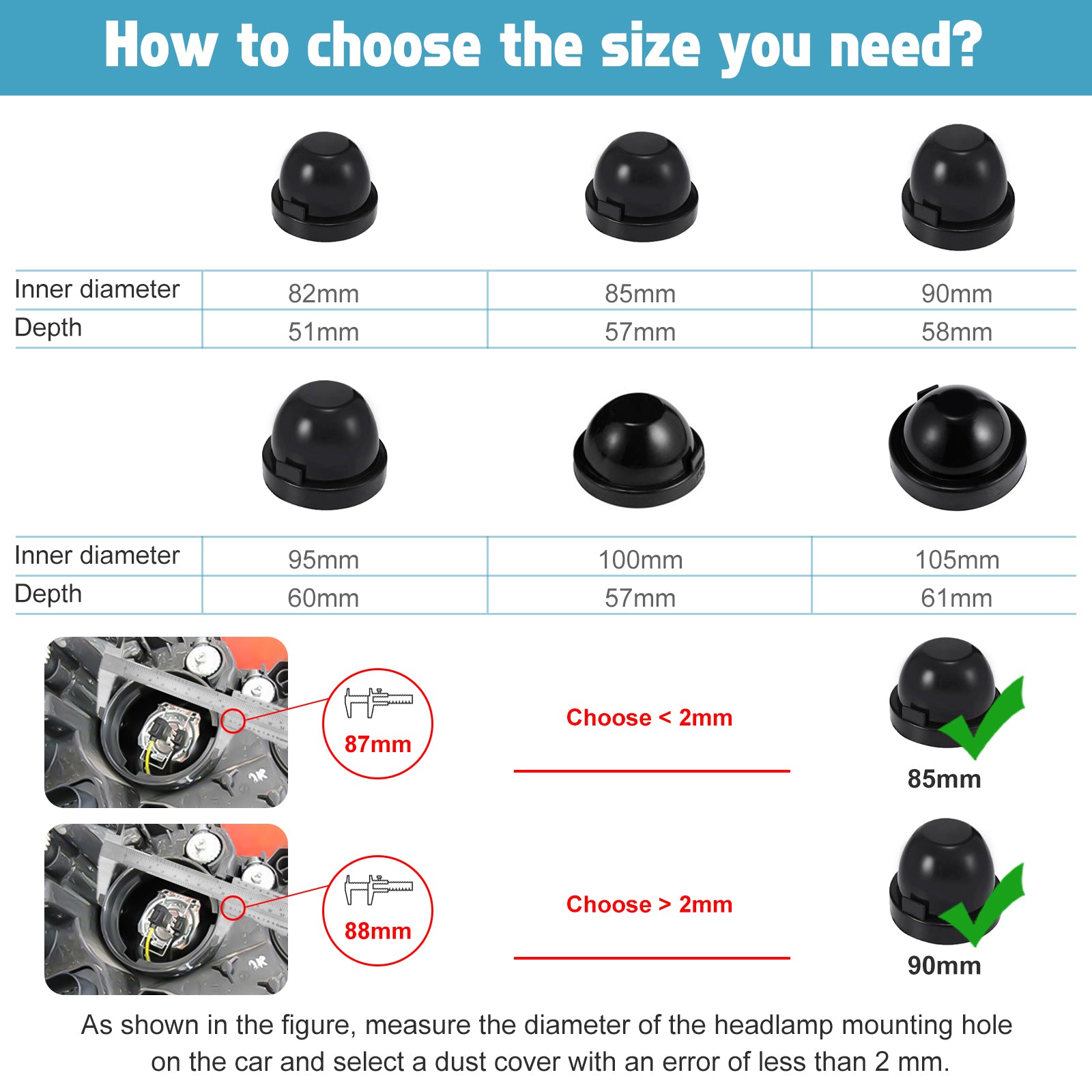 thumbnail image 2 of IJDMTOY 105mm Rubber Housing Seal Caps For Xenon HID Headlight Retrofit Kits 2 of 6