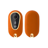 Orange TPU w/Leather Texture Full Protect Remote Key Fob w/Keychain For Mercedes S-Class 2020+