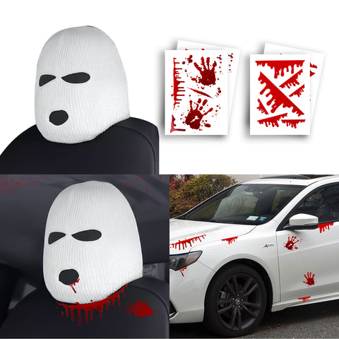 Xotic Tech Car Funny Decoration Spoof Balaclava Face Headrest Cover, Scary Bank Robber Costume Front Seat Head Rest Protector, Halloween Bandit Mask Auto Accessories Universal for Most Car-White