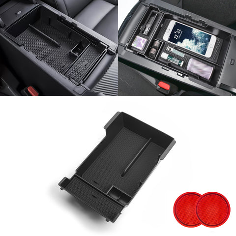 Xotic Tech Car Center Console Organizer Tray, Insert Armrest Secondary Storage Box Glove Container w/ Coin Holder Accessories Compatible with Mazda 3 2019-2024 (Black Mat)