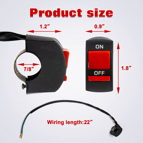 x xotic tech Motorcycle Handlebar Switch ATV Light Kill Switch w/On Off Push Button For U5 U7 U2 Motorcycles Scooter UTV Electromobile Motorbike(7/8inch 22mm)