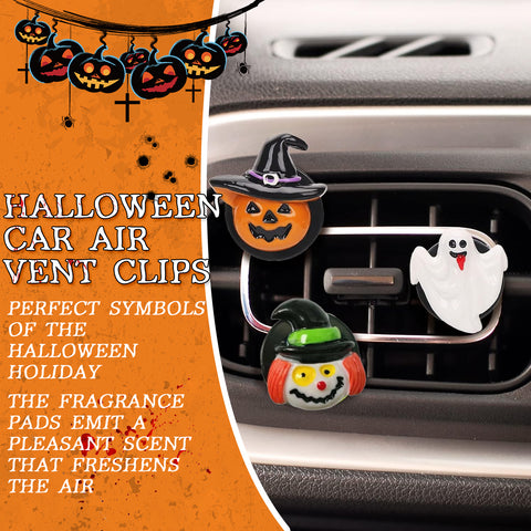 x xotic tech 6PCS Halloween Air Vent Clip Cute Pumpkin Ghost Witch Hat Spider Car Air Freshener Charm Dashboard Air Conditioning Outlet Clip Personalized Interior Decoration Accessories