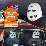 Xotic Tech Car Funny Decoration Spoof Balaclava Face Headrest Cover, Scary Bank Robber Costume Front Seat Head Rest Protector, Halloween Bandit Mask Auto Accessories Universal for Most Car-White