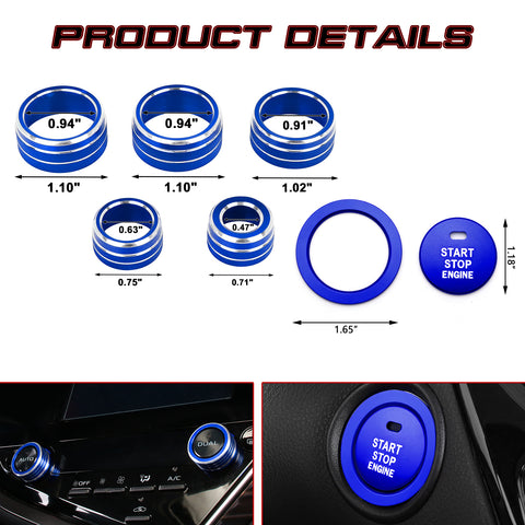 Blue AC Climate Audio Rear Mirror Knob Start Stop Button Cover For Camry 18-2020