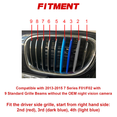x xotic tech M-Colored Stripe Grille Insert Trims Compatible with BMW 7 Series F01/F02 2013 2014 2015 730i 740i 750i 760i 730Li 740Li 750Li 760Li Kidney Grill (9-Beams Standard Grille)
