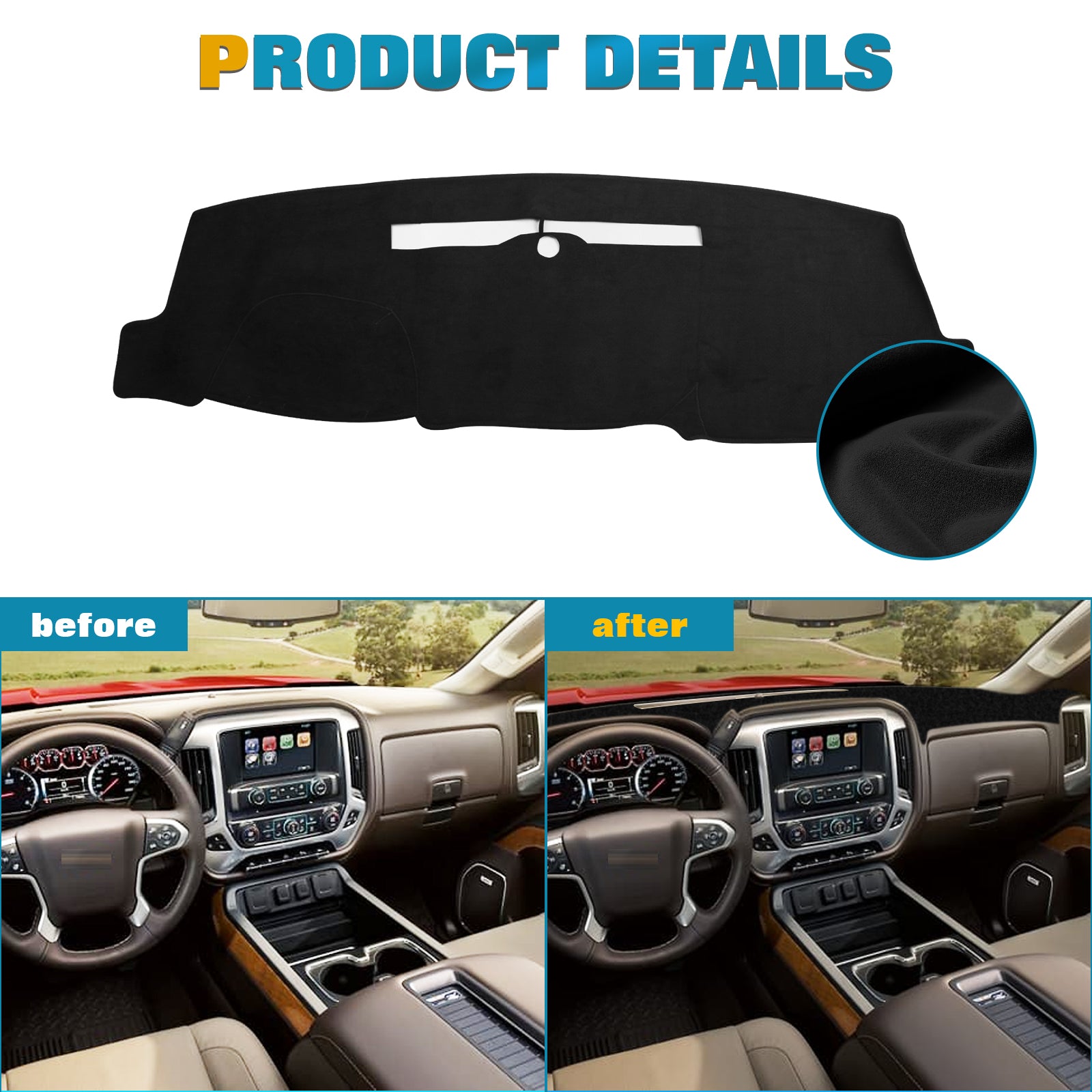 For Chevrolet Silverado 1500 2500 3500 Dash Cover Mat Dashmat 2014 - 2018  Black