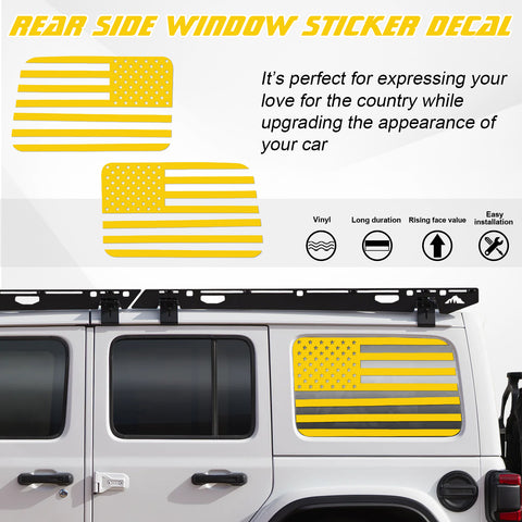 x xotic tech American Flag Rear Side Window Decal Sticker, Pre-cut Vinyl Back Window Glass USA Flag Sticker Exterior Accessories Compatible with Jeep Wrangler 2018-up 4 Door (2Pcs)