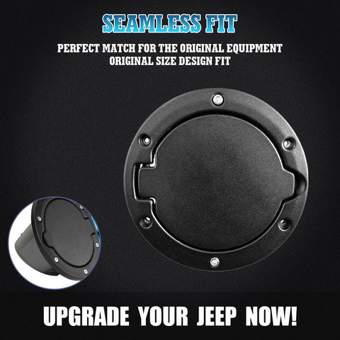 1 x Black Metal + ABS Fuel Door Gas Cap Lid Cover for Jeep Wrangler JK 2007-2018