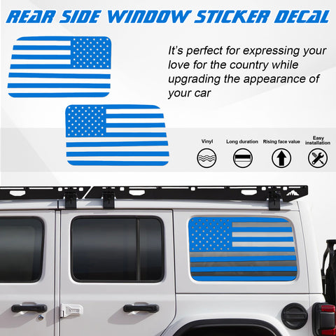 x xotic tech American Flag Rear Side Window Decal Sticker, Pre-cut Vinyl Back Window Glass USA Flag Sticker Exterior Accessories Compatible with Jeep Wrangler 2018-up 4 Door (2Pcs)