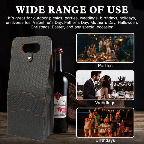 2-Bottle Leather Wine Tote Bag Protector Champagne Gift Bag with Handle For Gift