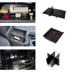 Interior Center Console Armrest Insert Storage Box Organizer w/Red Anti-Slip Pad + Armrest Box Bottom Divider + Glove Box Divider Combo Kit,Compatible with Toyota Tacoma 2016-2023