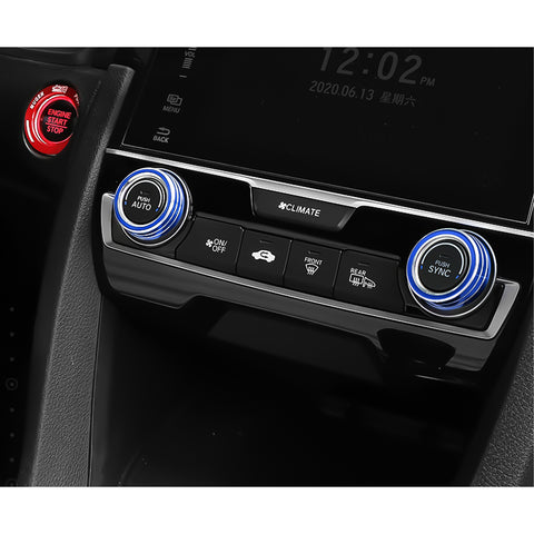 Blue A-Pillar Audio AC Climate Knob Engine Start Button Trim For Civic 10th Gen