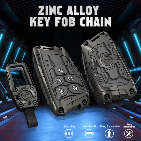 x xotic tech Mech Style Heavy Metal Key Fob Cover Compatible with Chevy Silverado 1500, GMC Sierra 1500 2022-2025, Chevrolet Tahoe 2024-2025, Zinc Alloy Key Case Protector Shell Keychain