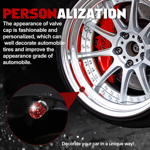 4x Handmade Crystal Rhinestone Universal Car Tire Valve Caps Chrome Accessories