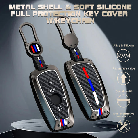 x xotic tech Key Fob Cover Case Compatible with BMW 1 3 4 5 6 7 Series X3 X5 X6 X7 M5 M6 GT3 GT5 Zinc Alloy Heavy Duty Shell Protector Holder Keychain with Carbon Fiber Pattern