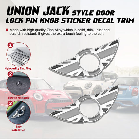 x xotic tech 2Pcs Union Jack Wing Emblem Rings Door Lock Pin Knobs Badge Cover Sticker Trim Decoration Compatible with Mini Cooper R55 R56 R57 R58 R59(Not Fit R60 R61 F55 F56)