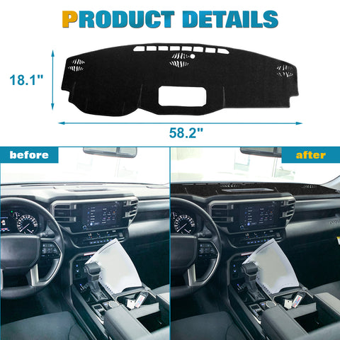 Black Non-Slip Dash Overlay Cover Dashboard Poly Mat For Toyota Tundra 2022-2025