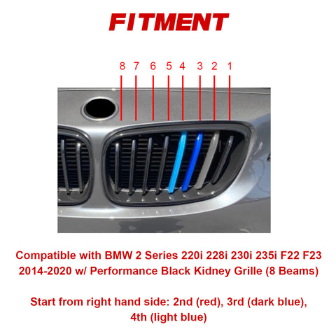 M-Sport Front Kidney Grille Strips Insert Trim For BMW 2 Series 2014-20 8 Beams