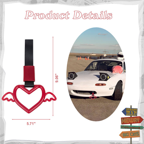x xotic tech JDM Angel Wing Shaped Tsurikawa Subway Train Bus Handle Straps Drift Charm Rear Bumper Warning Loops Ring for Cars, SUV Interior Exterior Decoration