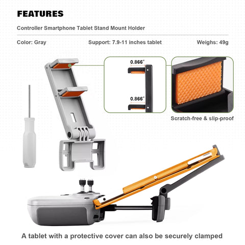 x xotic tech No Disassembly Tablet Holder Compatible with RC-N1/RC-N2/RC-N3 Controller of DJI Flip/Neo/Mini 4K/ 2 SE/Air 3/ Mini 3/4 Pro, Foldable Smartphone Ipad Stand Mount Holder Bracket Lanyard