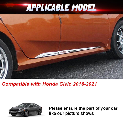 Chrome Side Door Skirt Stripe Panel Cover Trim Kit For Honda Civic 2016-2021