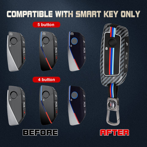 x xotic tech Heavy Zinc Alloy Key Fob Cover Compatible with BMW IX I5 X5 X6 X7 IX I7 5 7 Series 740i 760i 2023-2026, Full Protect Remote Metal Keys Holder Keychain with Carbon Fiber Pattern