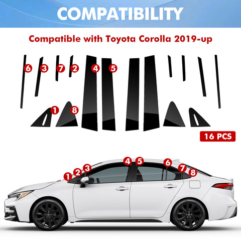 Black Window Pillar Posts Door Trim Piano Cover For Toyota Corolla 2019-2025