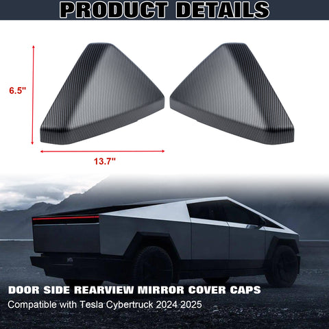 x xotic tech Door Side Rearview Mirror Cover Caps Protection Compatible with Tesla Cybertruck 2024 2025 Left & Right Exterior Accessories, (2PCS, Matte Carbon Fiber Pattern)