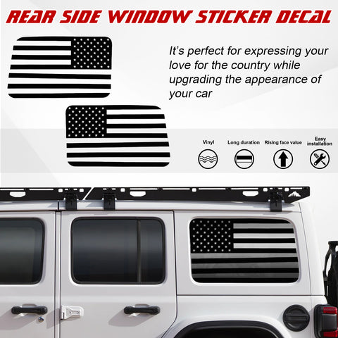 x xotic tech American Flag Rear Side Window Decal Sticker, Pre-cut Vinyl Back Window Glass USA Flag Sticker Exterior Accessories Compatible with Jeep Wrangler 2018-up 4 Door (2Pcs)