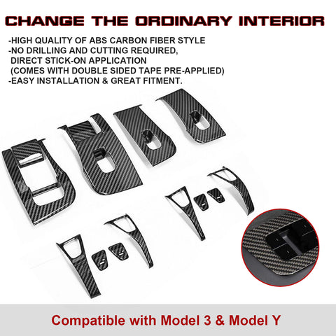 Carbon Fiber Style Window Switch Panel Cover Trim for Tesla Model 3 2021-2023