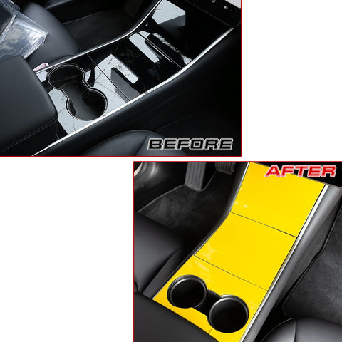 4X Yellow Interior Water Cup Holder Frame Trim For Tesla Model 3 17-20 Model Y 2020