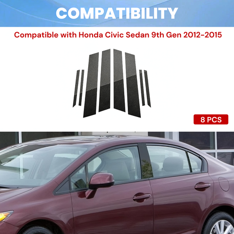 For Honda Civic 2012-15 Carbon Fiber Look Pillar Posts Door Trim Piano Cover Kit