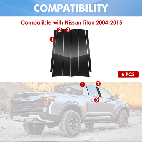 For Nissan Titan 2004-2015 6PCS Black Pillar Posts Door Trim Piano Cover Kit