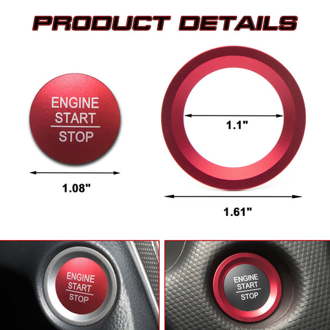 Set Red Engine Start Button Ring Overlay Cover For Honda Civic Accord 10th Gen
